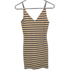 Topshop Women's Gold Black Metallic Striped Bodycon Mini Dress Size 6
